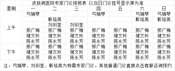 专家及普通门诊排班与说明
